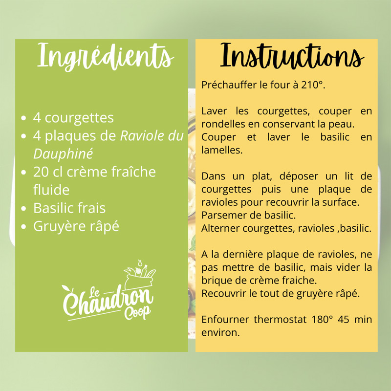 Recette Gratin de courgettes aux ravioles du Dauphiné