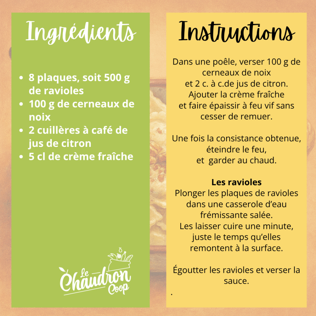 Recette Ravioles aux noix