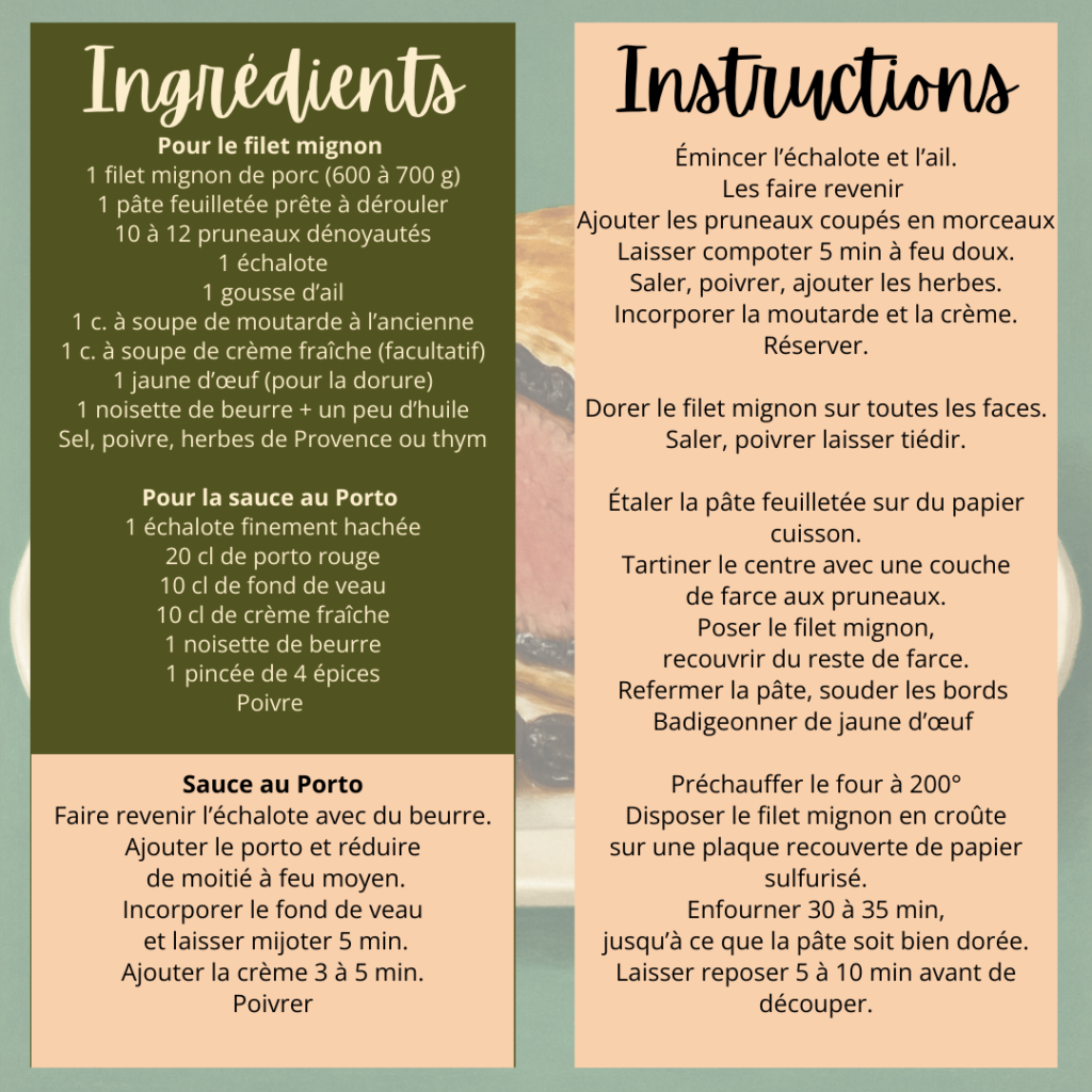 Recette filet mignon en croûte aux pruneaux