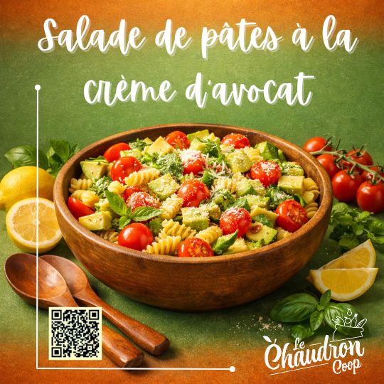 Salade pâtes crème d'avocat