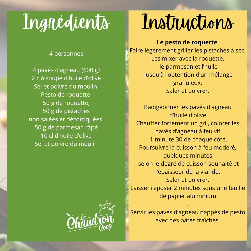 Pavés d'agneau au pesto de roquette