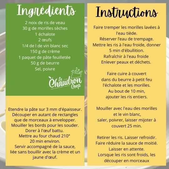 Recette Ris de veau aux Morilles en croûte