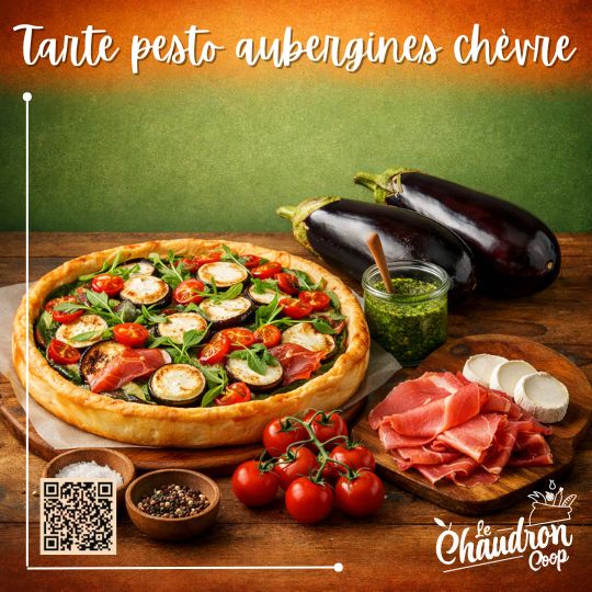Tarte pesto aubergines chèvre